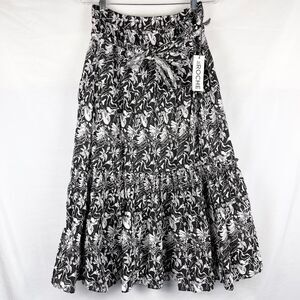 NWT St.ROCHE Selma Tiered Midi Skirt Large Black Floral Sustainable Cottagecore